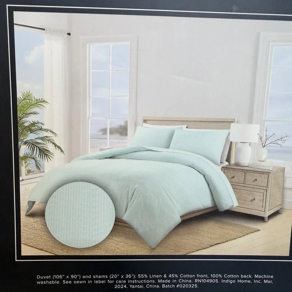 Brooks Brothers Duvet Set KING Linen Cotton Yarn Dyed Pinstripe Blue White